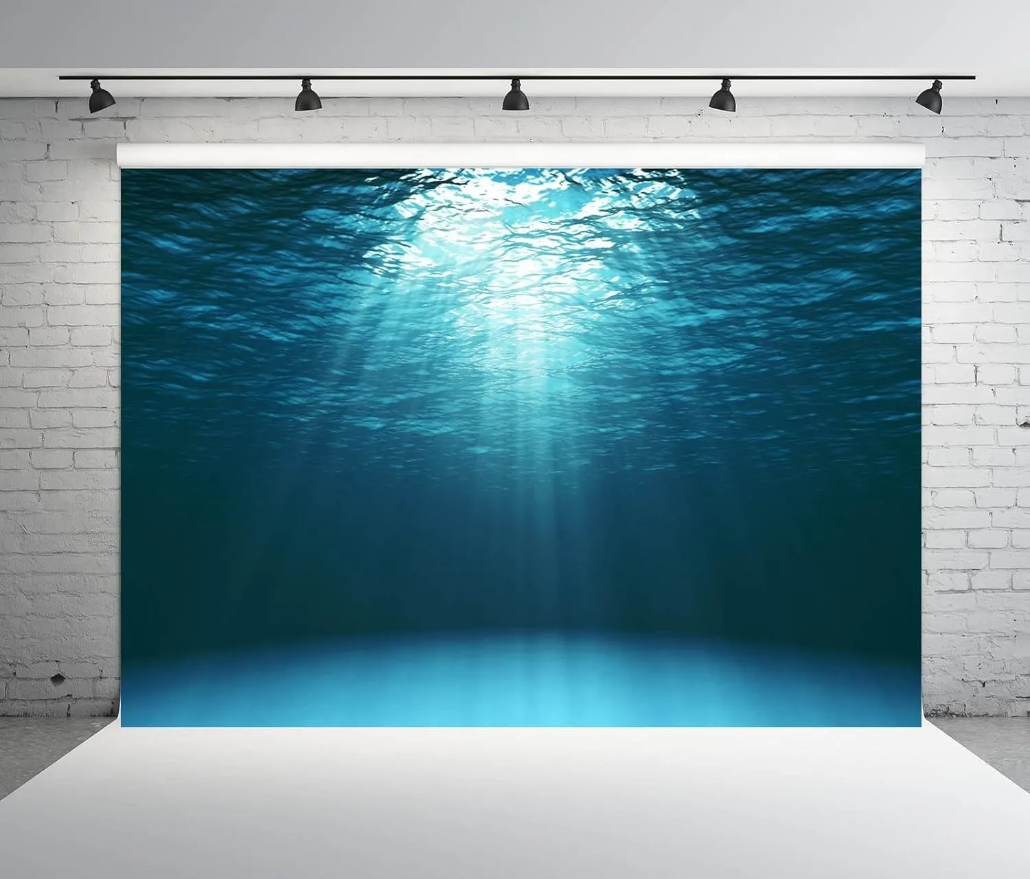 BELECO 10x6.5ft Fabric Blue Deep Ocean Backdrop Under The Sea Sun Rays Water Wave Ripple Underwater Background Undersea Diving Under The Sea Party Decors Birthday Shoot Photo Props