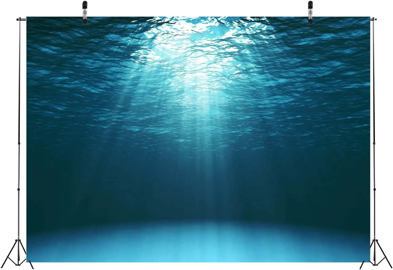 BELECO 10x6.5ft Fabric Blue Deep Ocean Backdrop Under The Sea Sun Rays Water Wave Ripple Underwater Background Undersea Diving Under The Sea Party Decors Birthday Shoot Photo Props