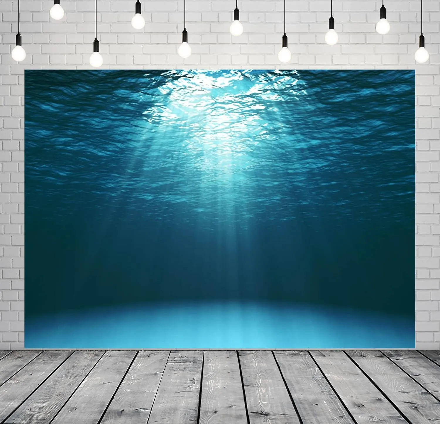 BELECO 10x6.5ft Fabric Blue Deep Ocean Backdrop Under The Sea Sun Rays Water Wave Ripple Underwater Background Undersea Diving Under The Sea Party Decors Birthday Shoot Photo Props