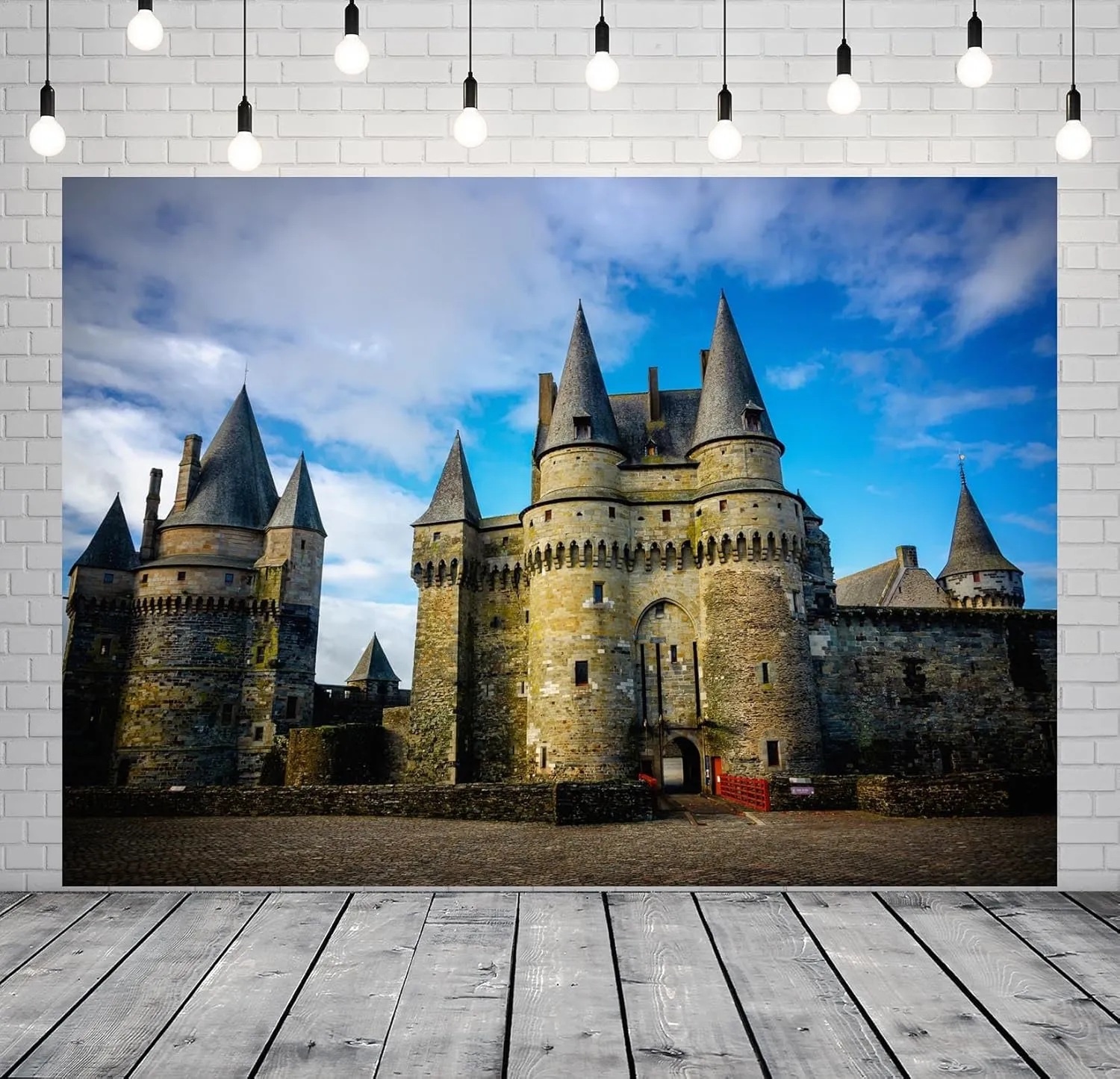 BELECO 10x6.5ft Fabric France Medieval Castle of Vitre City Backdrop Ancient Gothic Castles Towers Entrance Gatehouse Brick Wall Background Medieval Castle Party Decorations Portrait Shoot Photo Prop