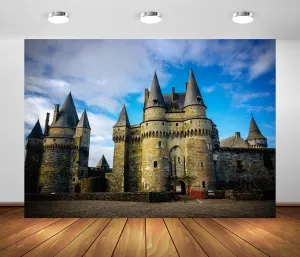 BELECO 10x6.5ft Fabric France Medieval Castle of Vitre City Backdrop Ancient Gothic Castles Towers Entrance Gatehouse Brick Wall Background Medieval Castle Party Decorations Portrait Shoot Photo Prop