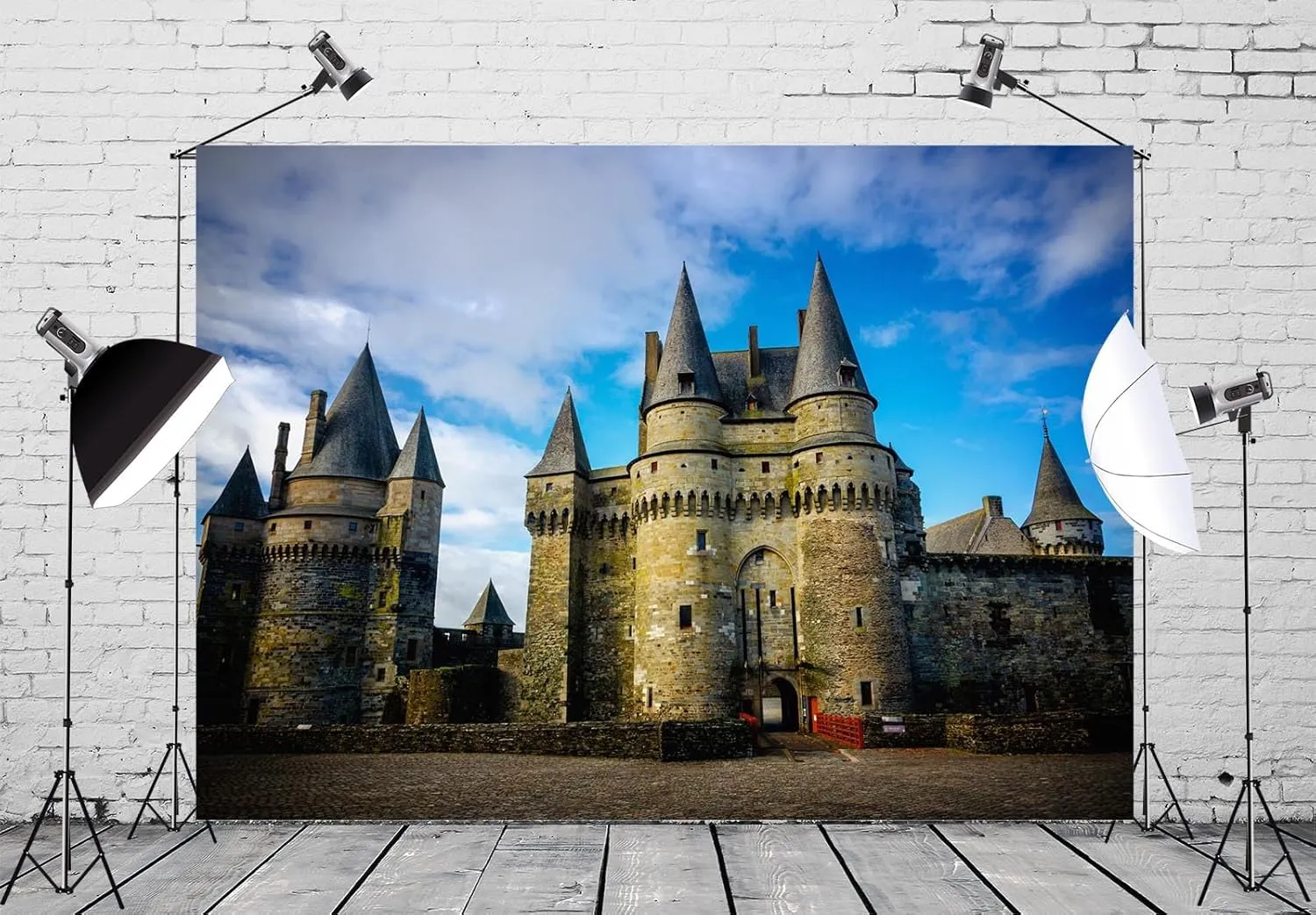 BELECO 10x6.5ft Fabric France Medieval Castle of Vitre City Backdrop Ancient Gothic Castles Towers Entrance Gatehouse Brick Wall Background Medieval Castle Party Decorations Portrait Shoot Photo Prop
