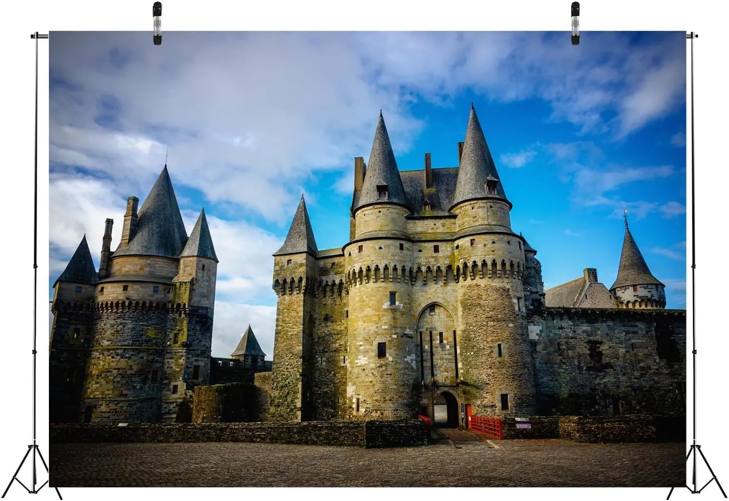BELECO 10x6.5ft Fabric France Medieval Castle of Vitre City Backdrop Ancient Gothic Castles Towers Entrance Gatehouse Brick Wall Background Medieval Castle Party Decorations Portrait Shoot Photo Prop
