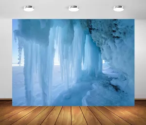 BELECO 10x8ft Fabric Arctic Ice Cave Backdrop Ice Crystals Cave Icicle Glacier Ice and Snow World Background Winter Wonderland Christmas Party Decorations Birthday Shoot Studio Photo Props