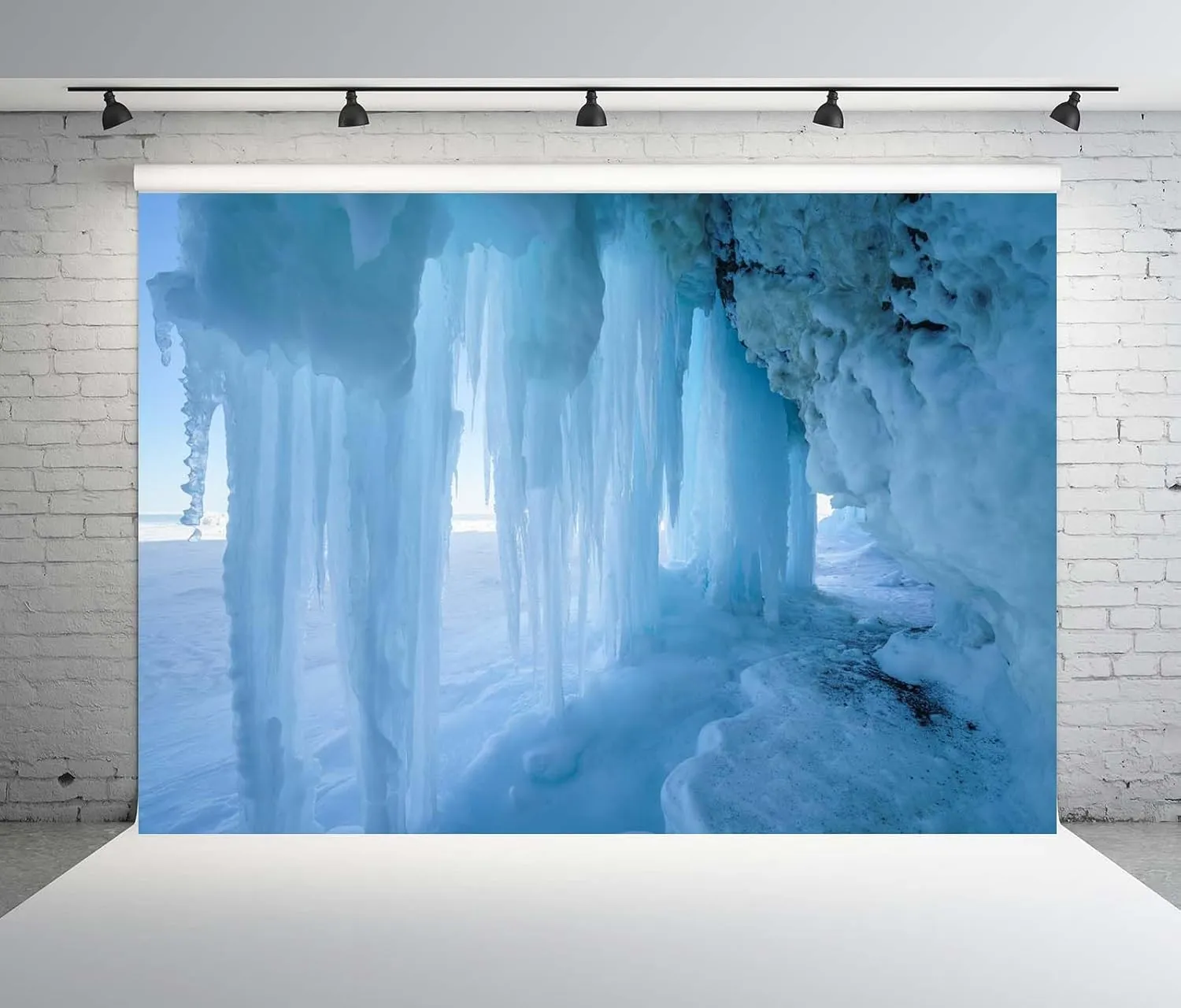BELECO 10x8ft Fabric Arctic Ice Cave Backdrop Ice Crystals Cave Icicle Glacier Ice and Snow World Background Winter Wonderland Christmas Party Decorations Birthday Shoot Studio Photo Props