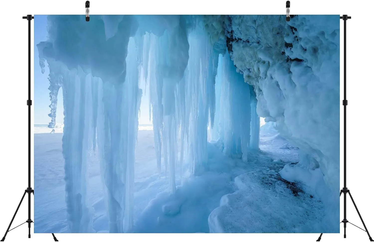 BELECO 10x8ft Fabric Arctic Ice Cave Backdrop Ice Crystals Cave Icicle Glacier Ice and Snow World Background Winter Wonderland Christmas Party Decorations Birthday Shoot Studio Photo Props