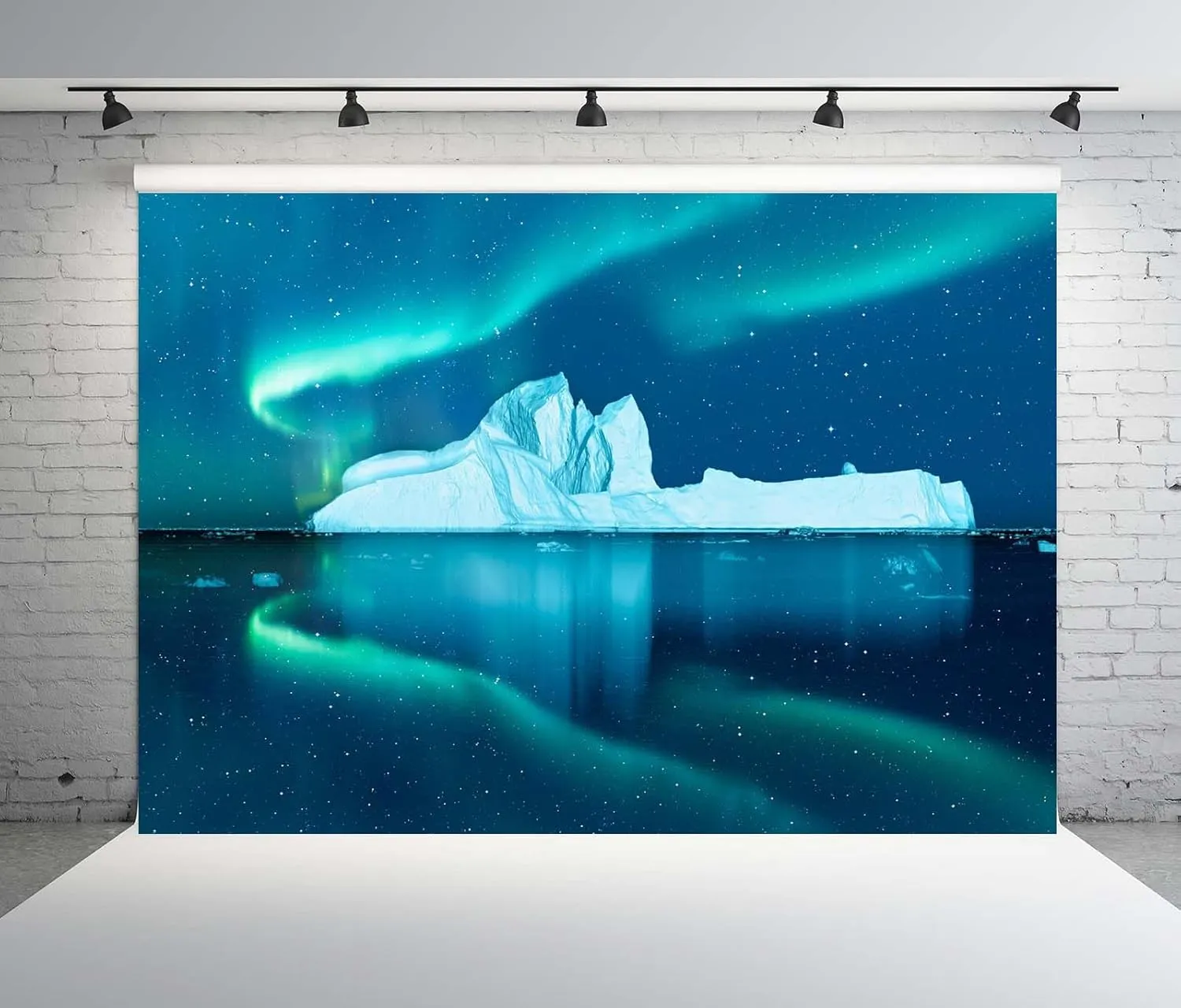 BELECO 10x8ft Fabric Iceberg Aurora Borealis Backdrop Polar Arctic Scene Greenland Alaska Glacier Northern Lights Starry Sky Background Winter Christmas Party Decorations Photoshoot Studio Props