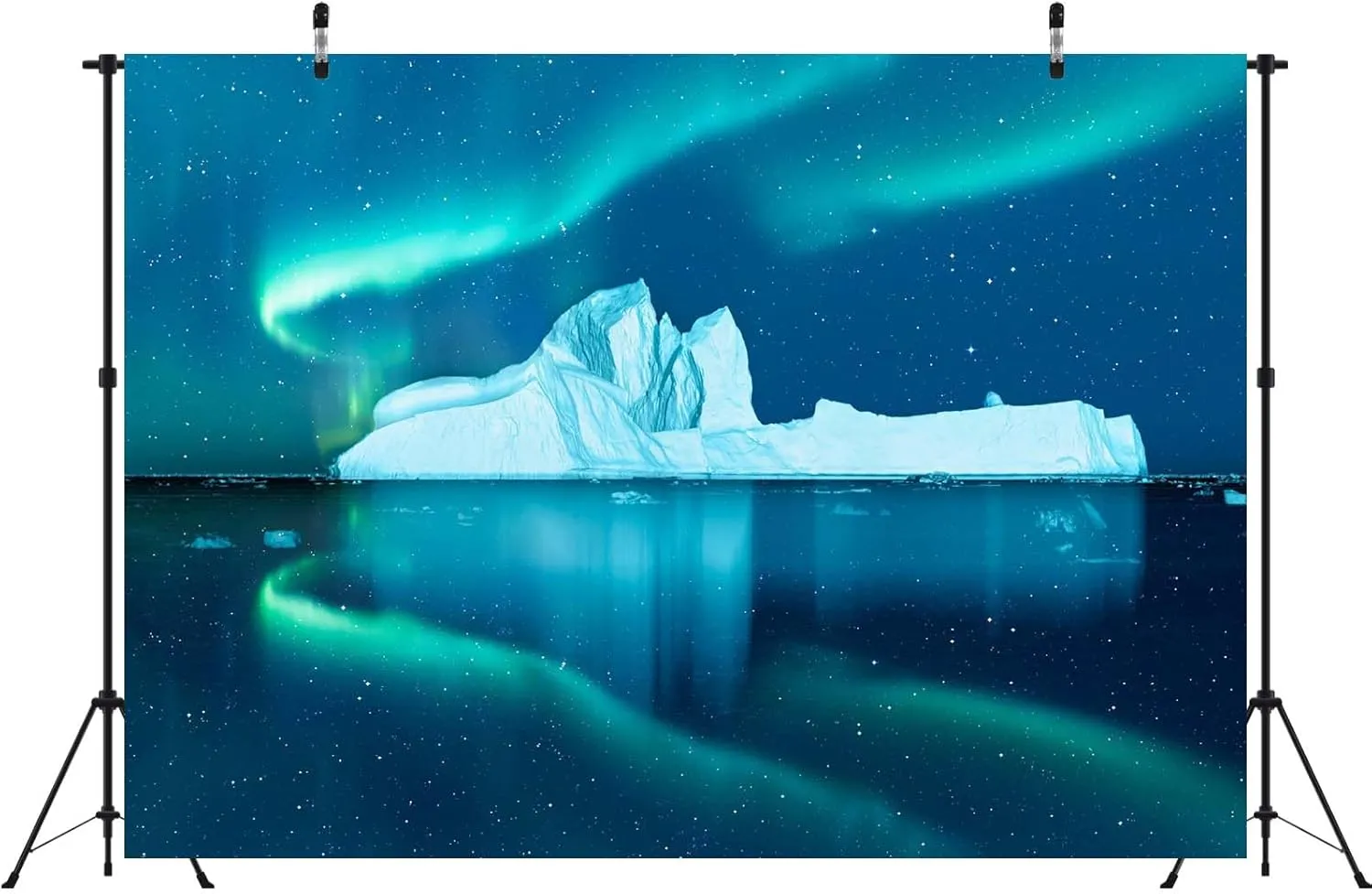 BELECO 10x8ft Fabric Iceberg Aurora Borealis Backdrop Polar Arctic Scene Greenland Alaska Glacier Northern Lights Starry Sky Background Winter Christmas Party Decorations Photoshoot Studio Props
