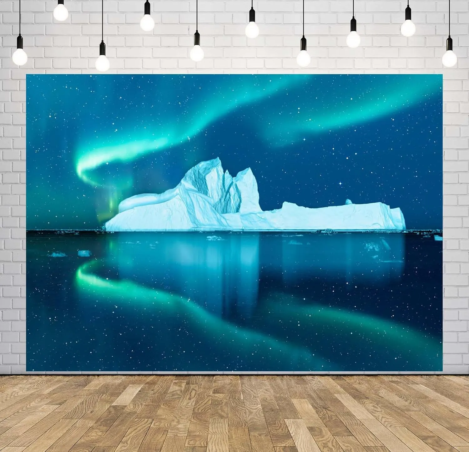 BELECO 10x8ft Fabric Iceberg Aurora Borealis Backdrop Polar Arctic Scene Greenland Alaska Glacier Northern Lights Starry Sky Background Winter Christmas Party Decorations Photoshoot Studio Props