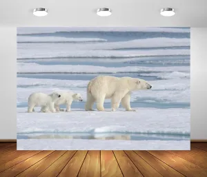 BELECO 10x8ft Fabric Polar Bears Backdrop Arctic Scene Ocean Ice Snow World Winter Background Polar Bear Theme Party Decorations Birthday Baby Shower Decor Banner Photoshoot Studio Props