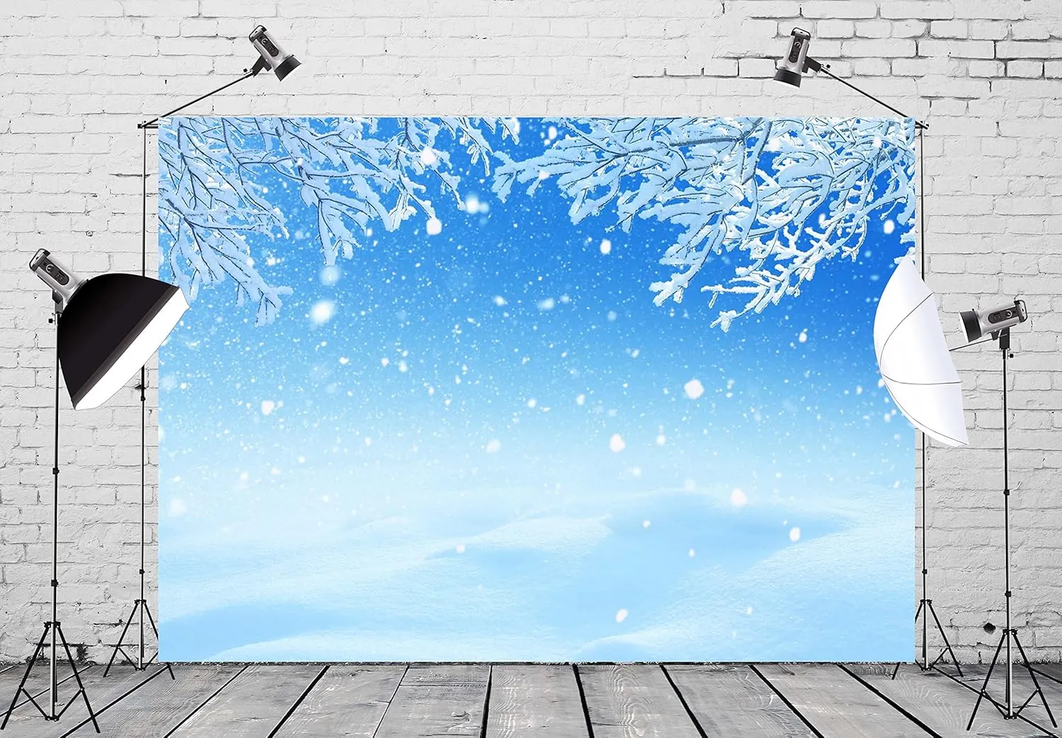 BELECO 12x10ft Fabric Winter Wonderland Snow and Ice Photography Backdrop Falling Snowflakes Frozen Trees Wintry Scene Background for Christmas New Year Party Decorations Holiday Outdoor Photo Props