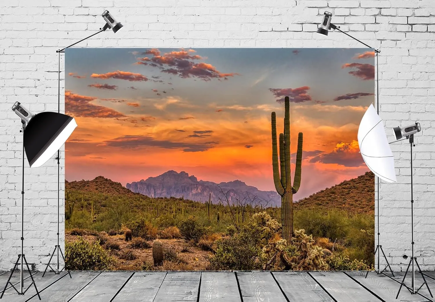 BELECO 12x8ft Fabric Arizona Desert Backdrop Green Saguaro Cactus Mountain Canyon Sunset Desert Scenery Background Outdoor Adventure Desert Party Decor Kids Adults Portrait Photo Studio Props