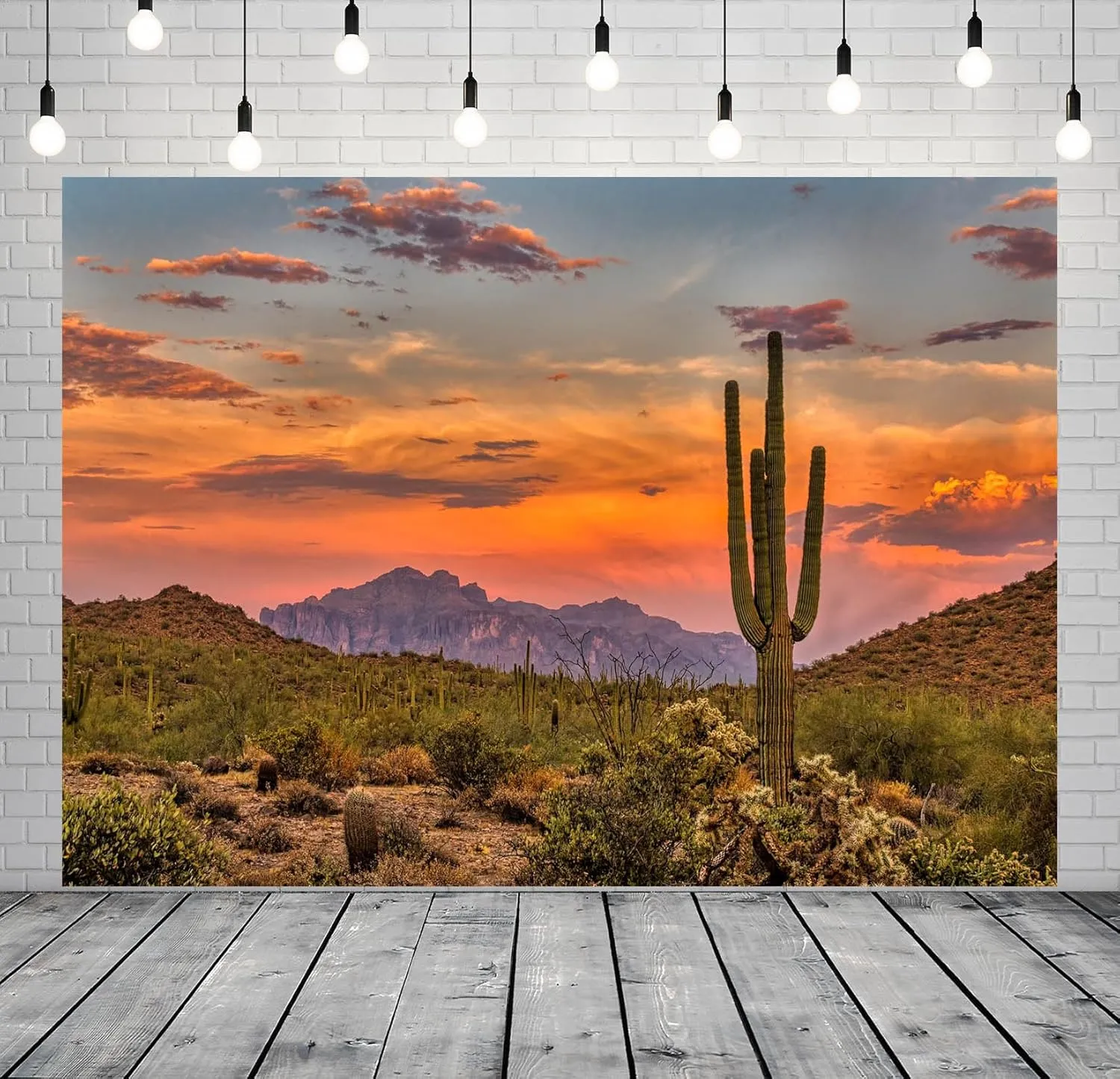 BELECO 12x8ft Fabric Arizona Desert Backdrop Green Saguaro Cactus Mountain Canyon Sunset Desert Scenery Background Outdoor Adventure Desert Party Decor Kids Adults Portrait Photo Studio Props