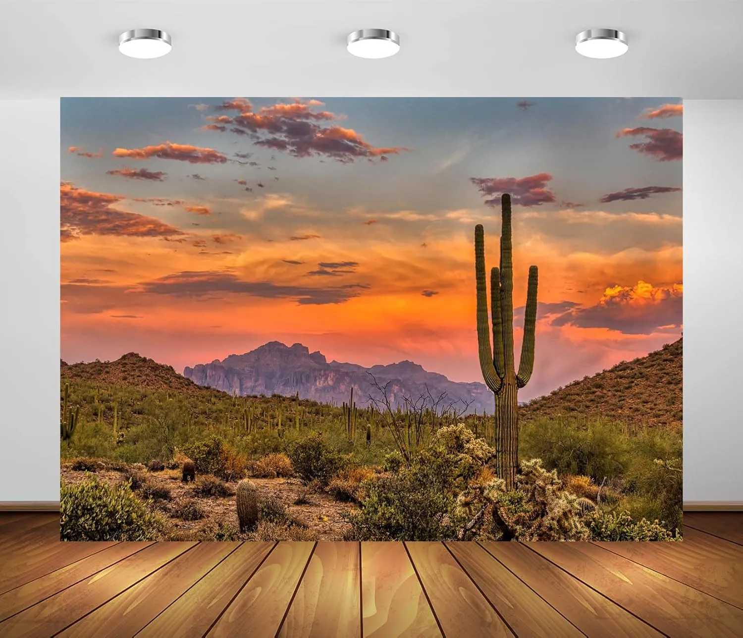 BELECO 12x8ft Fabric Arizona Desert Backdrop Green Saguaro Cactus Mountain Canyon Sunset Desert Scenery Background Outdoor Adventure Desert Party Decor Kids Adults Portrait Photo Studio Props