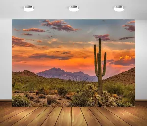 BELECO 12x8ft Fabric Arizona Desert Backdrop Green Saguaro Cactus Mountain Canyon Sunset Desert Scenery Background Outdoor Adventure Desert Party Decor Kids Adults Portrait Photo Studio Props