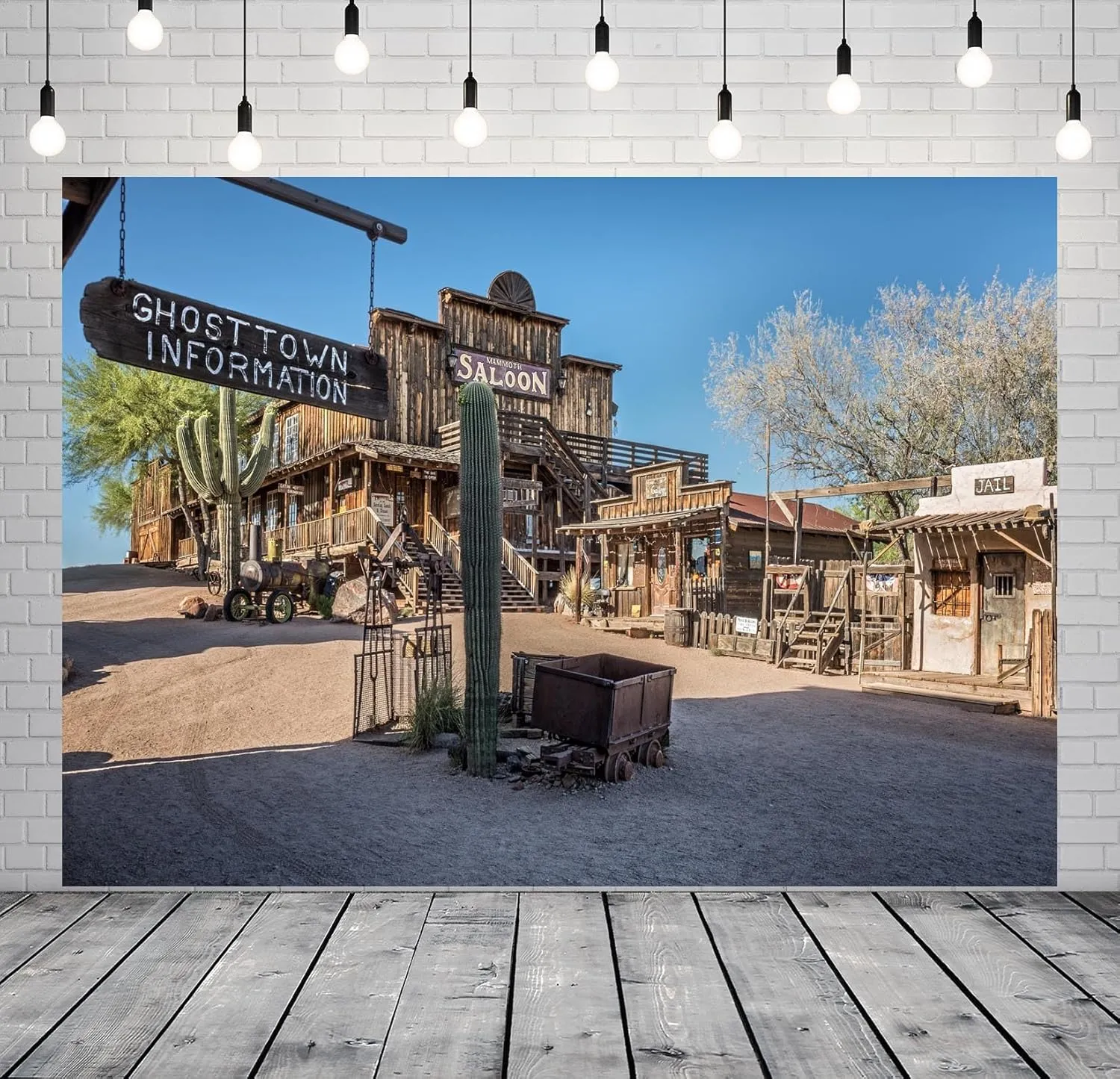 BELECO 12x8ft Fabric Western Ghost Town Backdrop Arizona Goldfield Town Street Saguaro Cactus Old Saloon Gallery Jail Background Cowboys Wild West Party Decorations Banner Photoshoot Studio Props