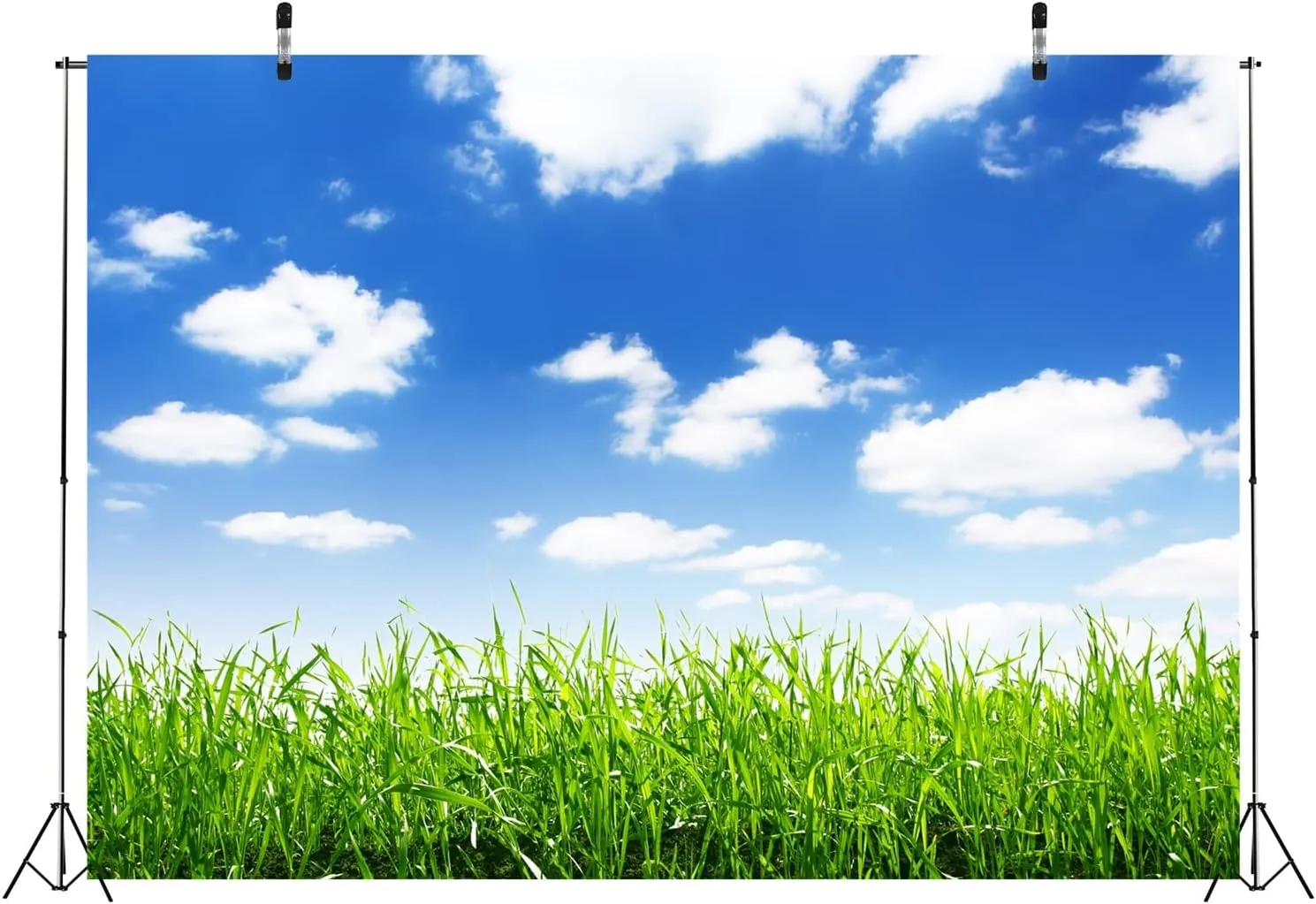 BELECO 20x10ft Fabric Blue Sky Spring Meadow Backdrop Green Grass Lawn Blue Sky White Clouds Photography Background Outdoor Nature Scenery Easter Decor Kid Baby Portrait Photo Studio Props Wallpaper