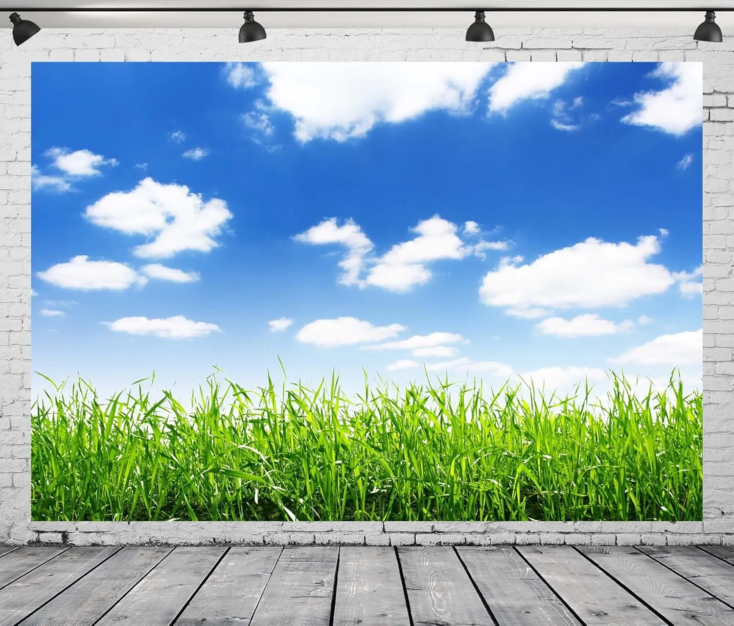 BELECO 20x10ft Fabric Blue Sky Spring Meadow Backdrop Green Grass Lawn Blue Sky White Clouds Photography Background Outdoor Nature Scenery Easter Decor Kid Baby Portrait Photo Studio Props Wallpaper