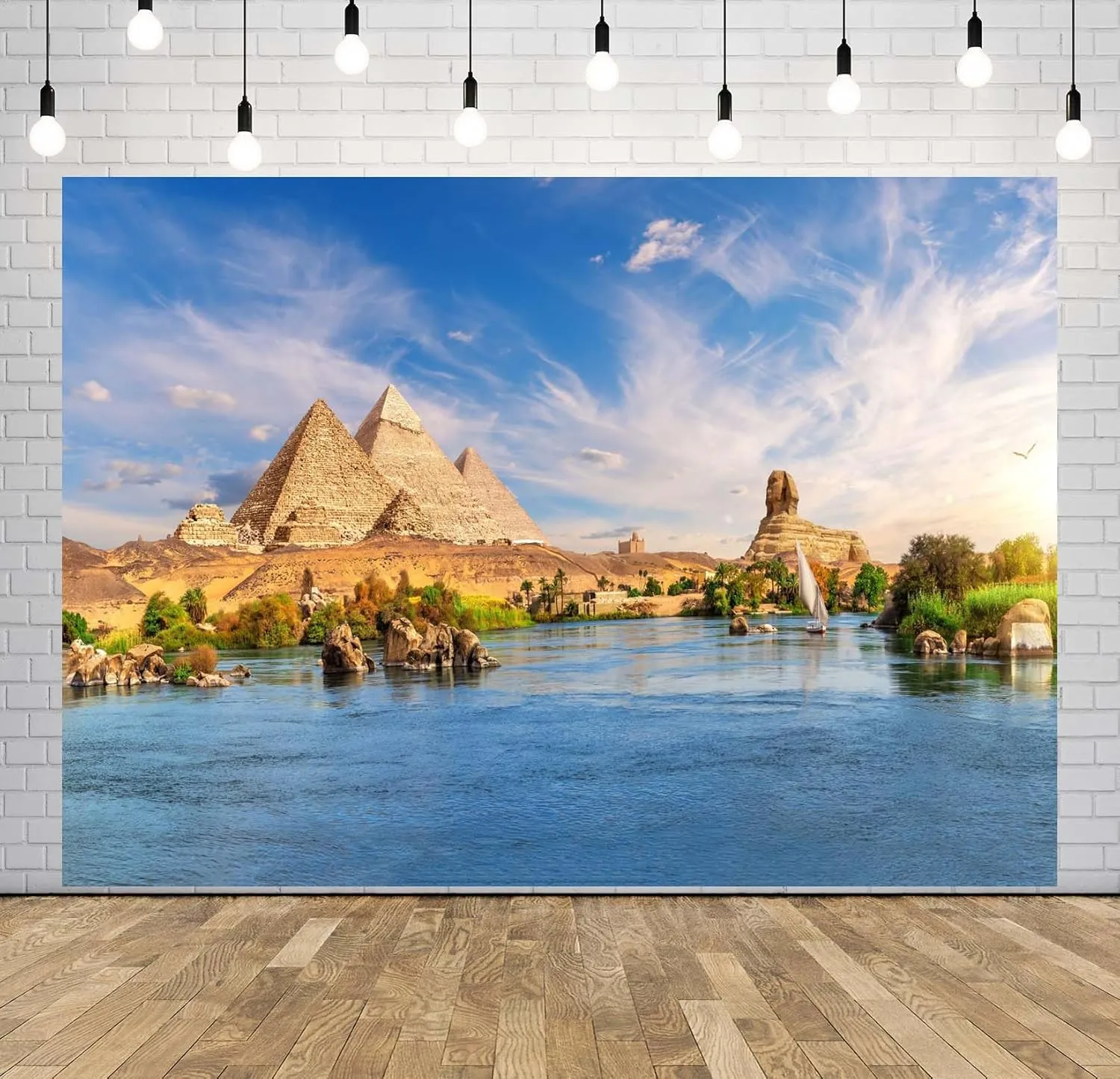 BELECO 20x10ft Fabric Egypt Pyramid Backdrop The Great Sphinx Nile River Ancient Architecture Ruins Egyptian Background Egypt Party Decorations Kids Adults Portrait Photoshoot Studio Props