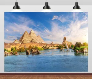 BELECO 20x10ft Fabric Egypt Pyramid Backdrop The Great Sphinx Nile River Ancient Architecture Ruins Egyptian Background Egypt Party Decorations Kids Adults Portrait Photoshoot Studio Props