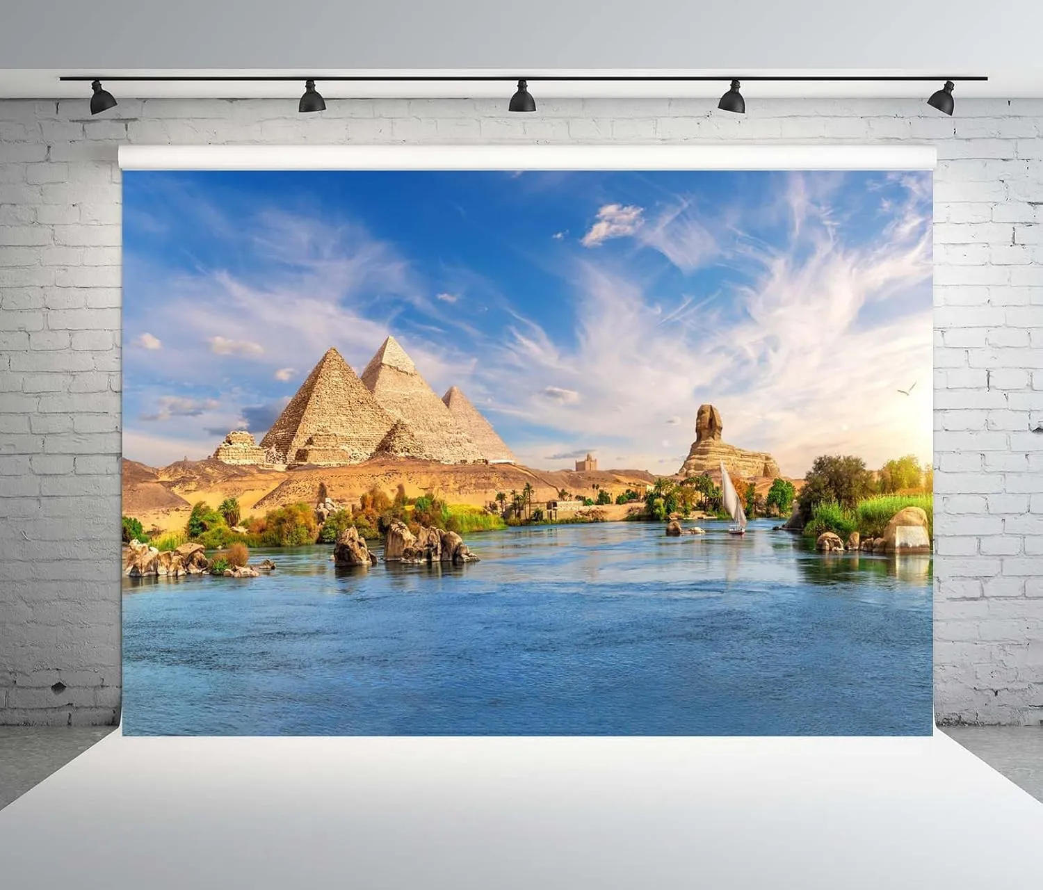 BELECO 20x10ft Fabric Egypt Pyramid Backdrop The Great Sphinx Nile River Ancient Architecture Ruins Egyptian Background Egypt Party Decorations Kids Adults Portrait Photoshoot Studio Props