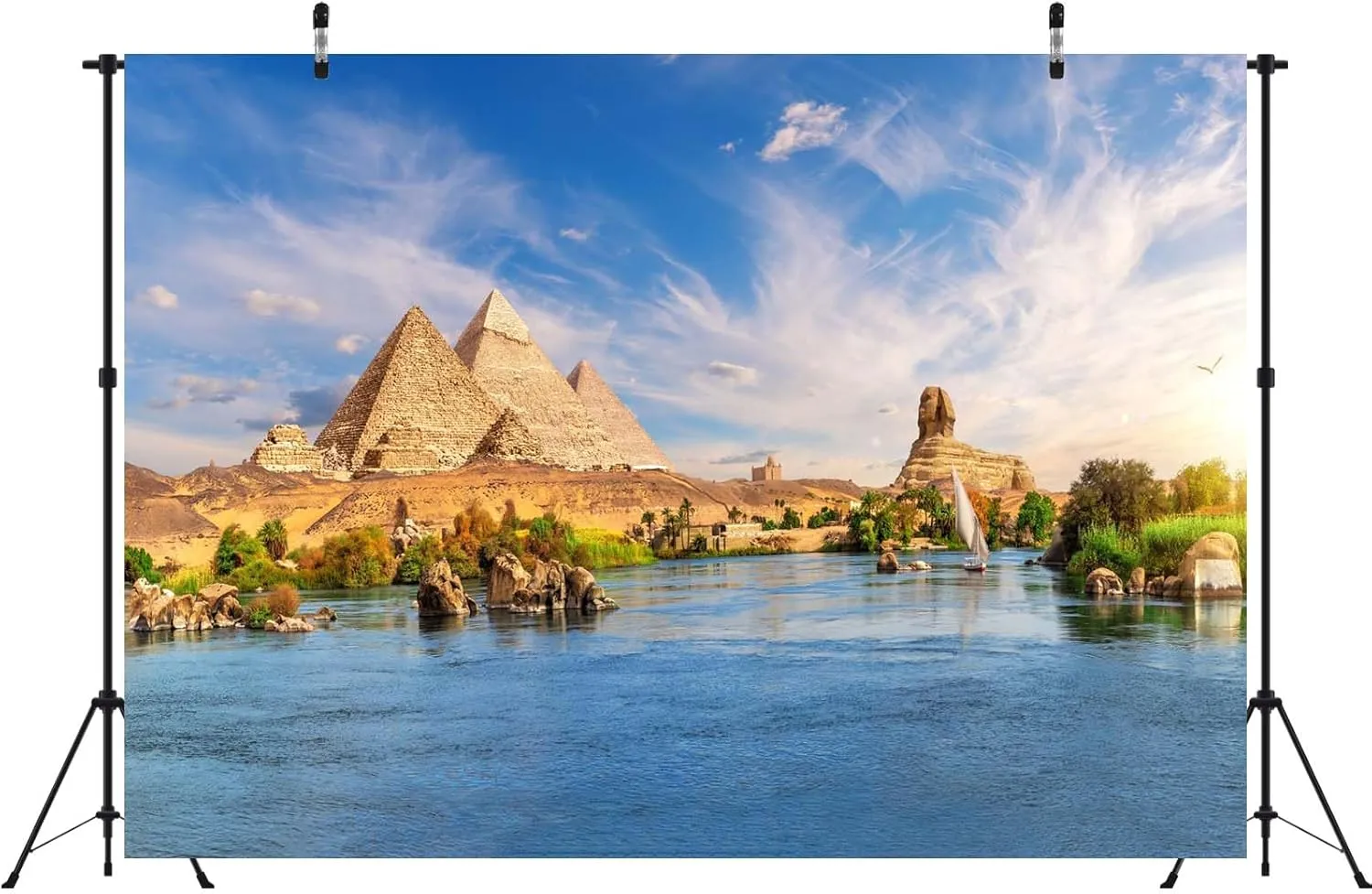 BELECO 20x10ft Fabric Egypt Pyramid Backdrop The Great Sphinx Nile River Ancient Architecture Ruins Egyptian Background Egypt Party Decorations Kids Adults Portrait Photoshoot Studio Props