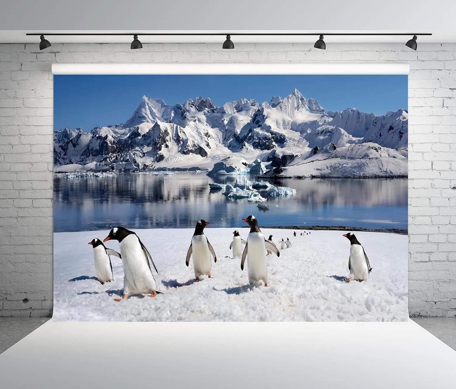 BELECO 20x10ft Fabric Penguins Backdrop Polar Arctic Scene Ice Rocks Iceberg Antarctica Glacier Background for Photography Ice and Snow World Penguin Decorations Birthday Shoot Photo Studio Props