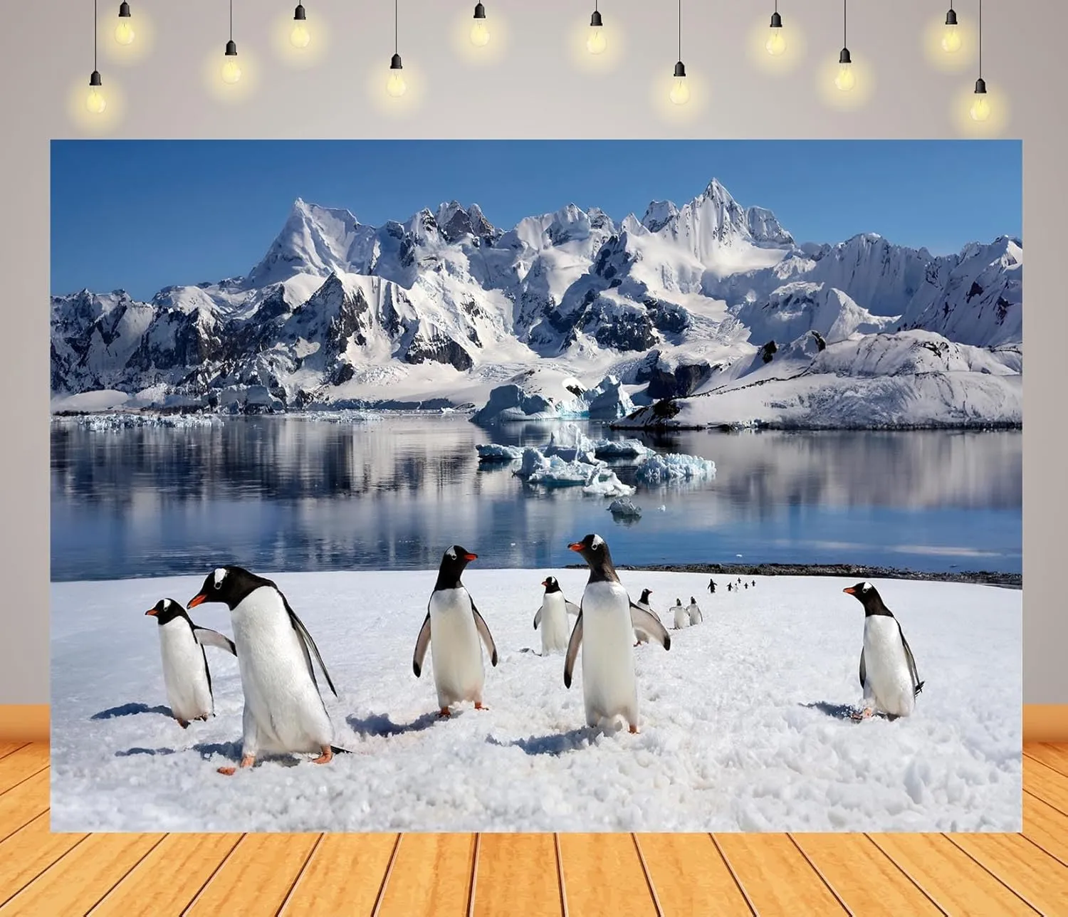 BELECO 20x10ft Fabric Penguins Backdrop Polar Arctic Scene Ice Rocks Iceberg Antarctica Glacier Background for Photography Ice and Snow World Penguin Decorations Birthday Shoot Photo Studio Props