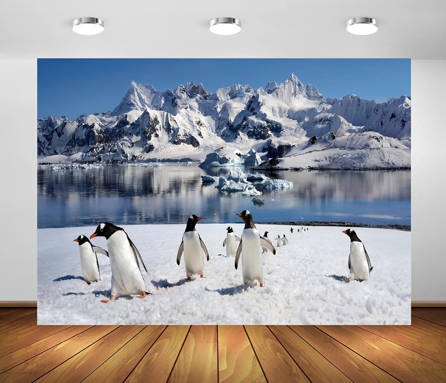 BELECO 20x10ft Fabric Penguins Backdrop Polar Arctic Scene Ice Rocks Iceberg Antarctica Glacier Background for Photography Ice and Snow World Penguin Decorations Birthday Shoot Photo Studio Props