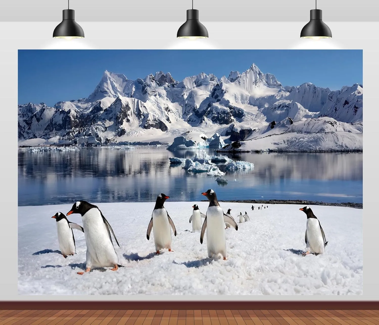 BELECO 20x10ft Fabric Penguins Backdrop Polar Arctic Scene Ice Rocks Iceberg Antarctica Glacier Background for Photography Ice and Snow World Penguin Decorations Birthday Shoot Photo Studio Props