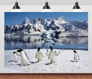 BELECO 20x10ft Fabric Penguins Backdrop Polar Arctic Scene Ice Rocks Iceberg Antarctica Glacier Background for Photography Ice and Snow World Penguin Decorations Birthday Shoot Photo Studio Props