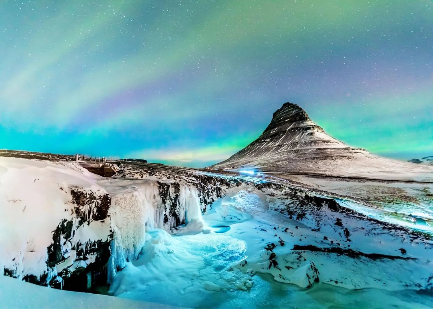 BELECO 6x4ft Fabric Winter Iceland Northern Lights Backdrop Kirkjufell Mountain Aurora Borealis Starry Sky Stars Polar Scenery Background Winter Christmas Party Decorations Banner Photo Studio Prop
