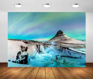 BELECO 6x4ft Fabric Winter Iceland Northern Lights Backdrop Kirkjufell Mountain Aurora Borealis Starry Sky Stars Polar Scenery Background Winter Christmas Party Decorations Banner Photo Studio Prop