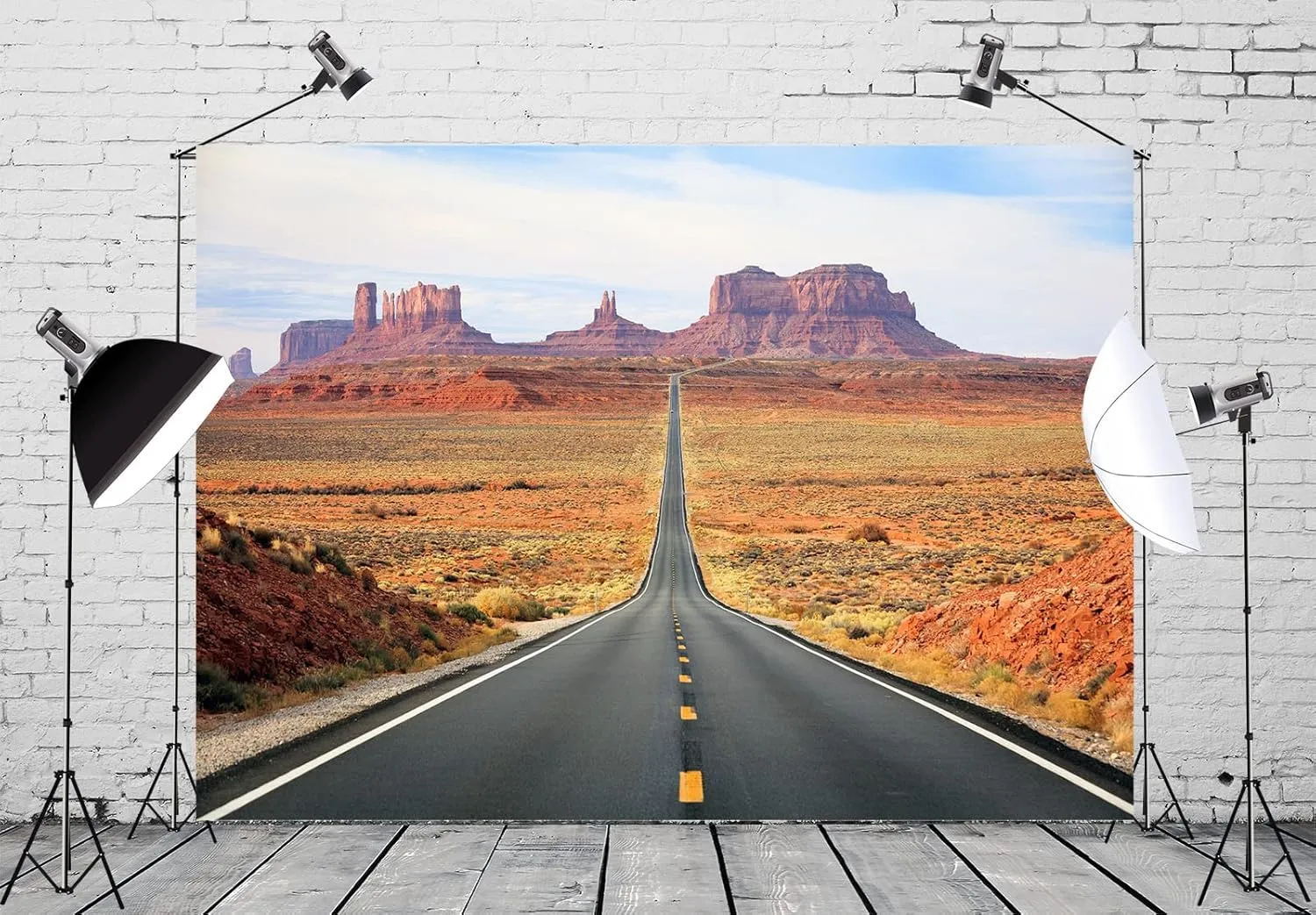 BELECO 7x5ft Fabric Arizona Backdrop Desert Road to Monument Valley, Country Highway Utah Photography Background Western American Travel Portrait Photoshoot Studio Props Wallpaper