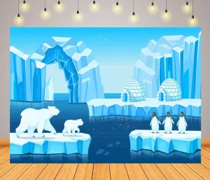BELECO 7x5ft Fabric Cartoon Arctic Ice and Snow World Backdrop Polar Bears Penguins Icebergs Igloo Background Arctic Theme Party Decorations Kids Children Birthday Shoot Photo Booth Studio Props