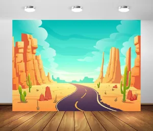 BELECO 7x5ft Fabric Cartoon Desert Backdrop Wildwest Desert Road Cactus Sand Dunes Canyon Photography Background Western Cowboy Cowgirl Baby Shower Birthday Party Decoration Baby Kids Photo Props