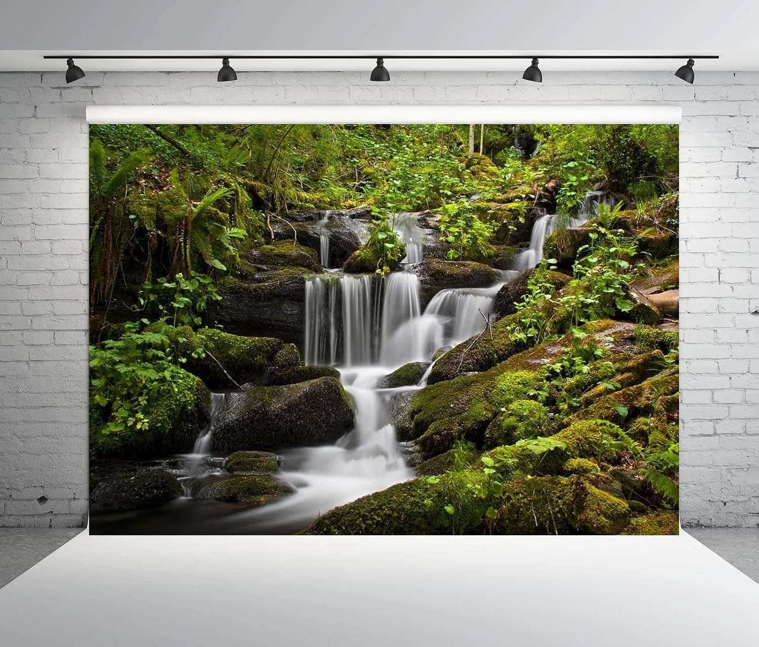 BELECO 7x5ft Fabric Jungle Waterfall Backdrop Tropical Rainforest Water Stream River Rocks Background Waterfalls Backdrop Decor Photo Studio Shoot Props
