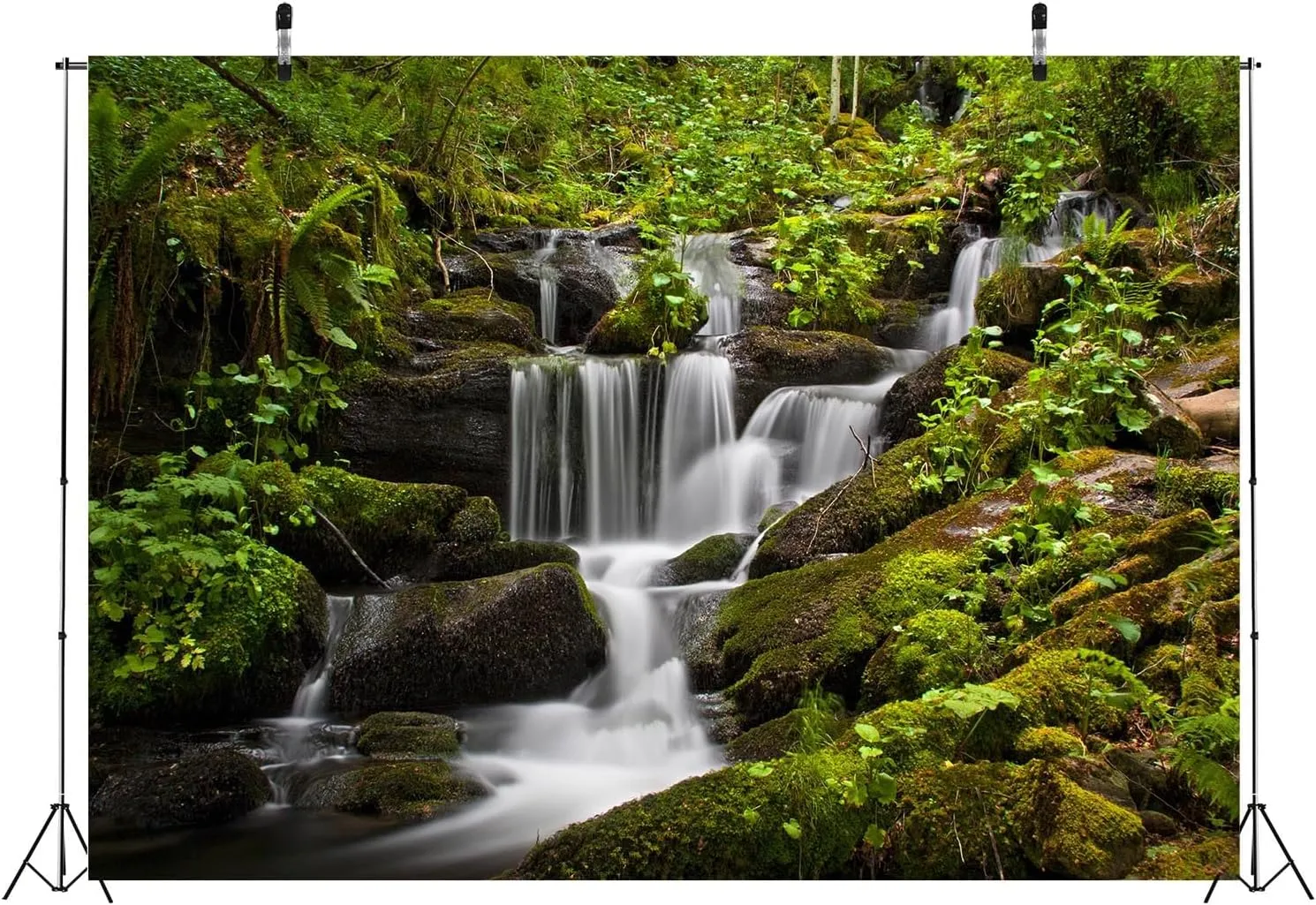 BELECO 7x5ft Fabric Jungle Waterfall Backdrop Tropical Rainforest Water Stream River Rocks Background Waterfalls Backdrop Decor Photo Studio Shoot Props