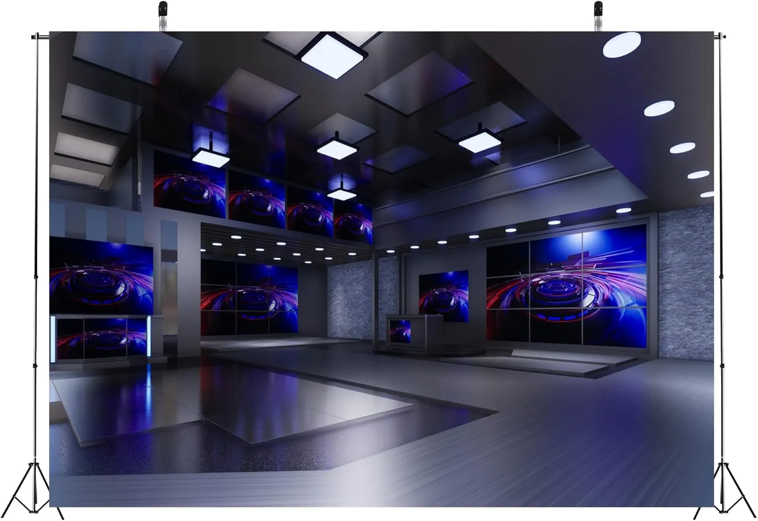 BELECO 7x5ft Fabric News Studio Backdrop Virtual Media Newsroom TV Shows Anchor Background Broadcast Video YouTube Photoshoot Studio Booth Props