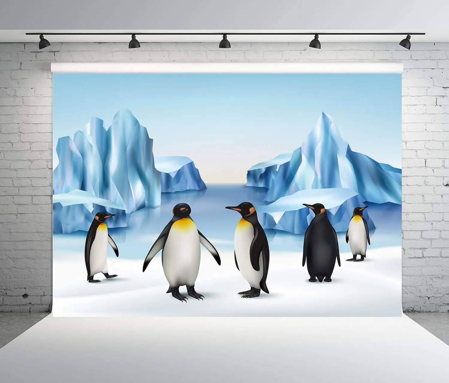 BELECO 8x6ft Fabric Cartoon Penguins Backdrop Polar Scene Arctic Ice Rocks Iceberg Antarctica Glacier Background for Photography Ice and Snow World Decorations Kids Portrait Photo Studio Props