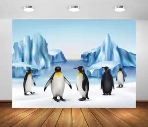 BELECO 8x6ft Fabric Cartoon Penguins Backdrop Polar Scene Arctic Ice Rocks Iceberg Antarctica Glacier Background for Photography Ice and Snow World Decorations Kids Portrait Photo Studio Props