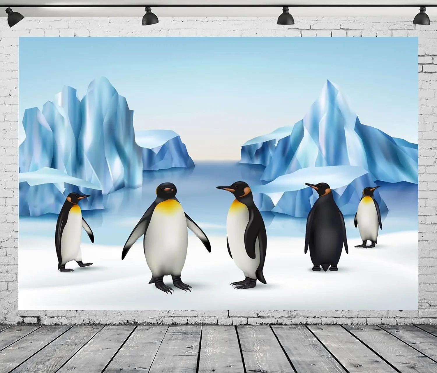 BELECO 8x6ft Fabric Cartoon Penguins Backdrop Polar Scene Arctic Ice Rocks Iceberg Antarctica Glacier Background for Photography Ice and Snow World Decorations Kids Portrait Photo Studio Props