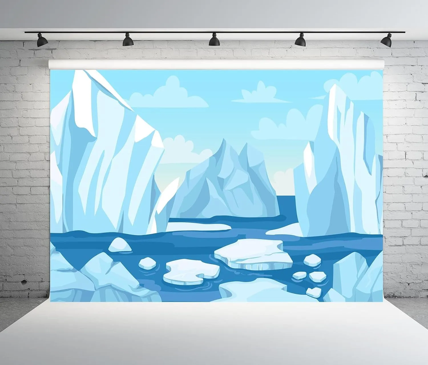 BELECO 9x6ft Fabric Cartoon Arctic Winter Scene Backdrop Icebergs Glacier and ICY Cliff Snow Mountains Polar Nature Background Christmas New Year Party Decorations Kids Adults Photo Studio Props