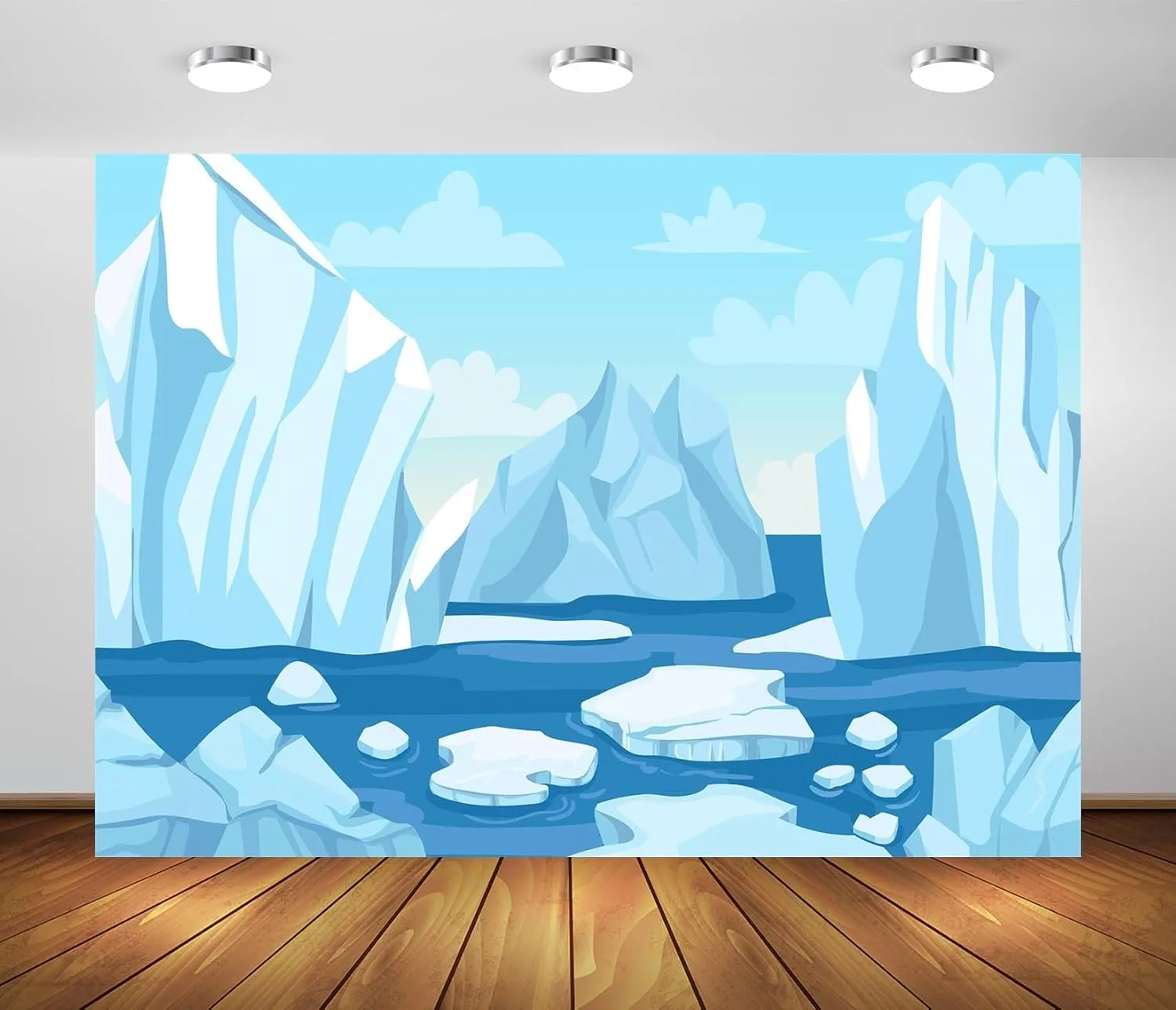 BELECO 9x6ft Fabric Cartoon Arctic Winter Scene Backdrop Icebergs Glacier and ICY Cliff Snow Mountains Polar Nature Background Christmas New Year Party Decorations Kids Adults Photo Studio Props