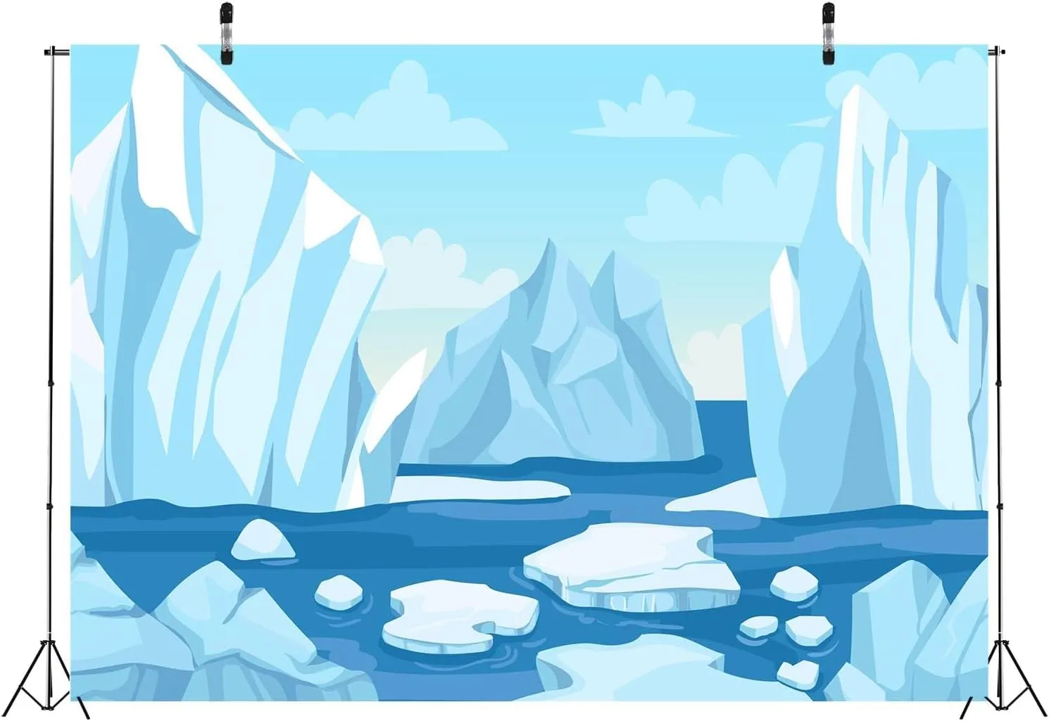BELECO 9x6ft Fabric Cartoon Arctic Winter Scene Backdrop Icebergs Glacier and ICY Cliff Snow Mountains Polar Nature Background Christmas New Year Party Decorations Kids Adults Photo Studio Props