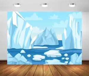 BELECO 9x6ft Fabric Cartoon Arctic Winter Scene Backdrop Icebergs Glacier and ICY Cliff Snow Mountains Polar Nature Background Christmas New Year Party Decorations Kids Adults Photo Studio Props