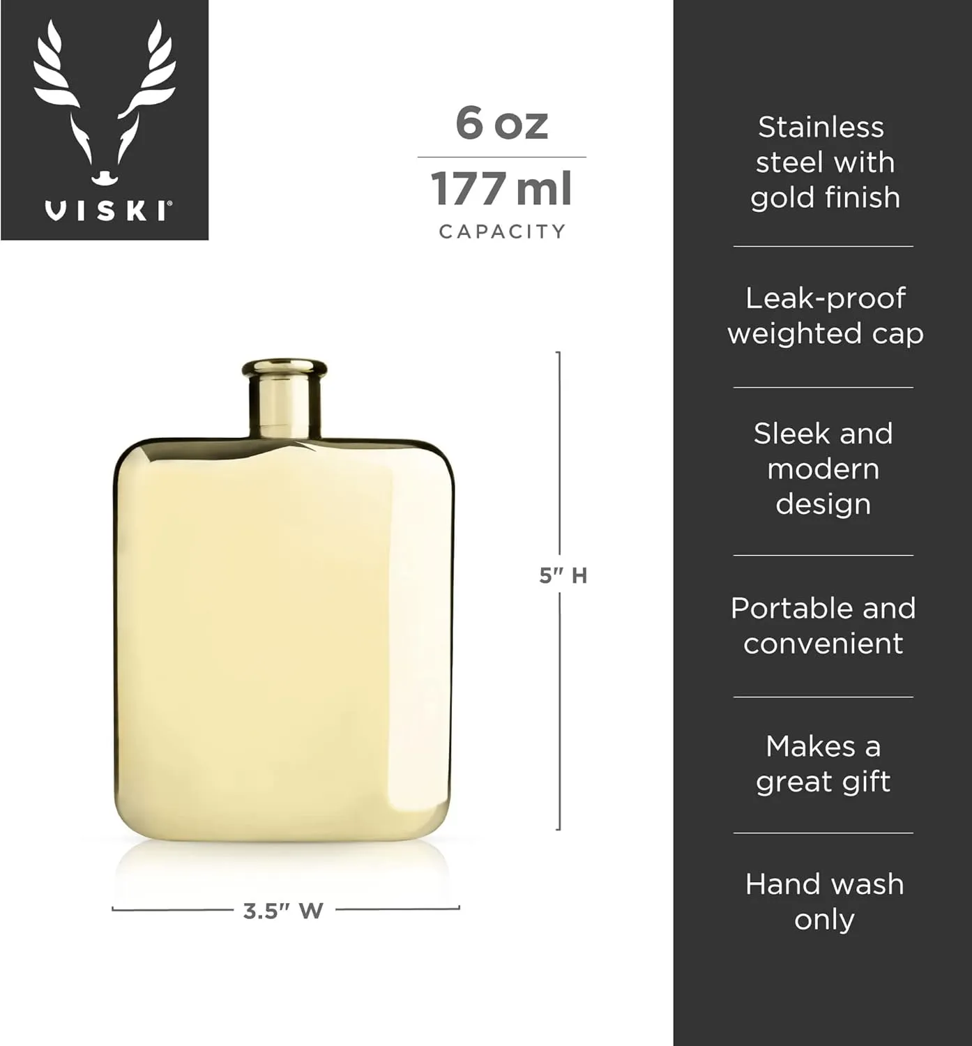 Belmont Gold Plated Flask by Viski – (6 oz. capacity)