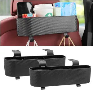 BELOMI 2PCS Car Headrest Backseat Organizer with Cup Holder, Seat Back Hanging Storage Box with Hooks, Multi-Functional Drink Pocket Food Snack Phone Tray for Kids, Car Travel Accessories（Black/2PCS）