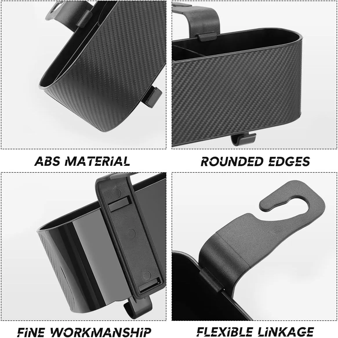BELOMI 2PCS Car Headrest Backseat Organizer with Cup Holder, Seat Back Hanging Storage Box with Hooks, Multi-Functional Drink Pocket Food Snack Phone Tray for Kids, Car Travel Accessories（Black/2PCS）