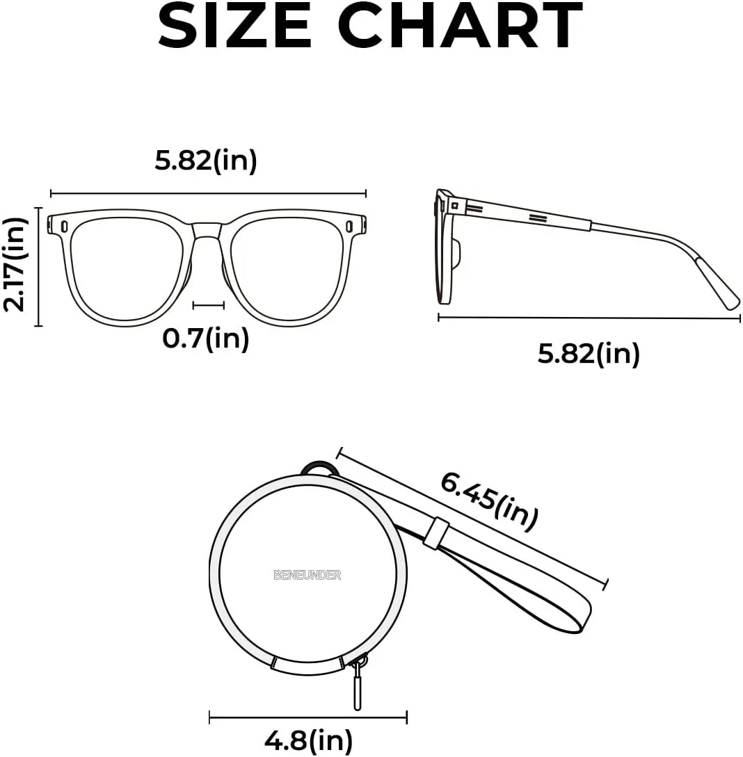 BENEUNDER Polarized Sunglasses for Men Women, Ultra Lightweight Folding Sunglasses with Organizer